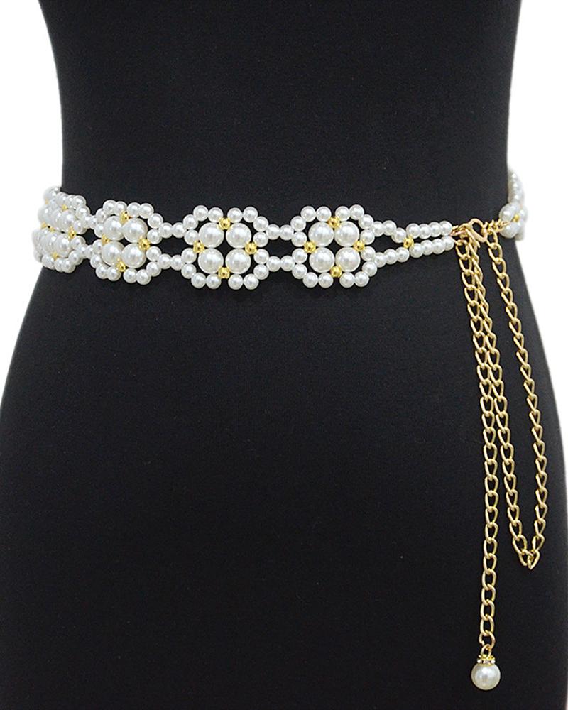 

1pc Allover Pearls Waist Chain, White
