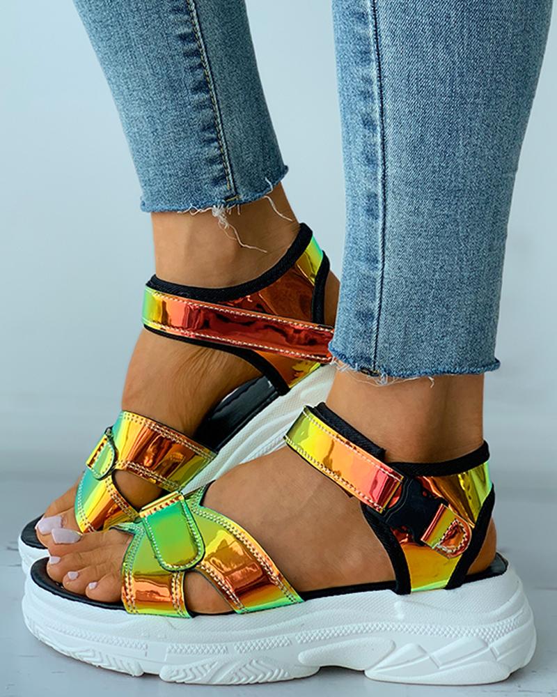 

Colorblock Cutout Velcro Flatform Sandals, Yellow