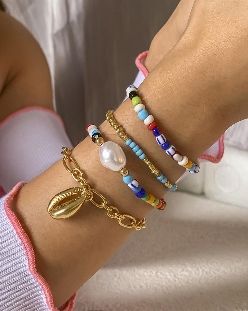 

4PCS Mixed Color Beaded Decor Bracelet, Gold