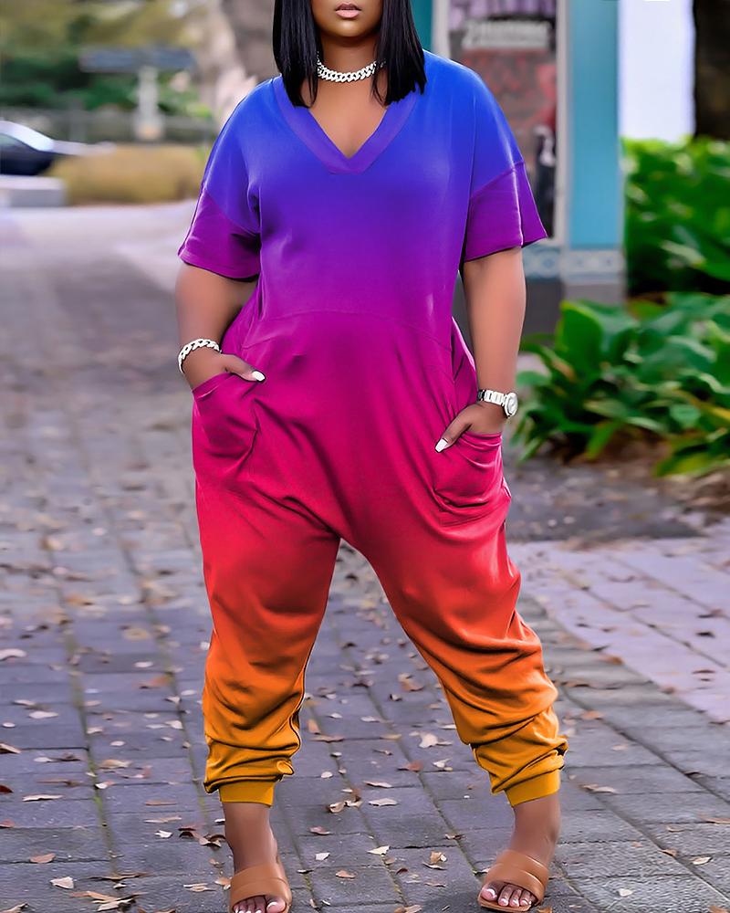 

Plus Size Ombre Tie Dye Print Casual Jumpsuit, Multicolor