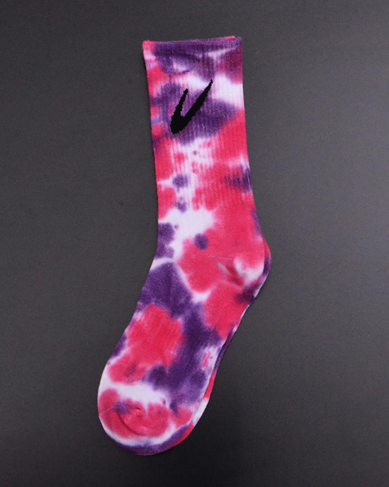 

Tie Dye Print Check Mark Pattern Sporty Socks, Style6