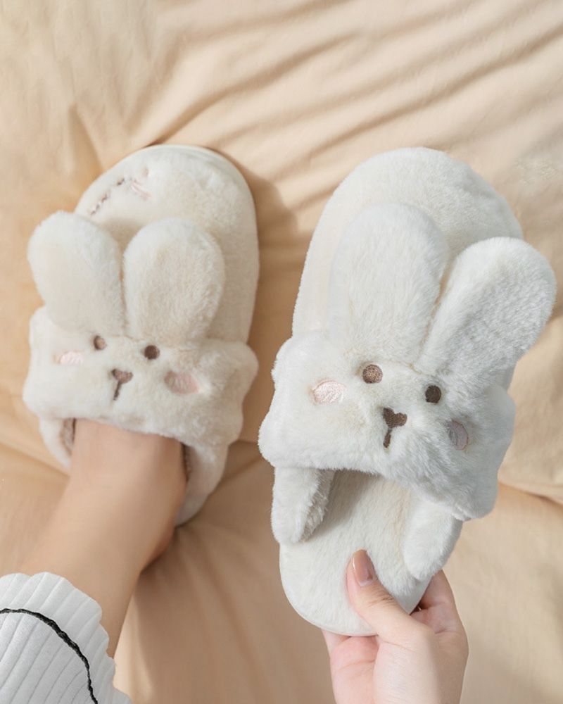 

Fuzzy Non Slip Rabbit Slippers, Beige