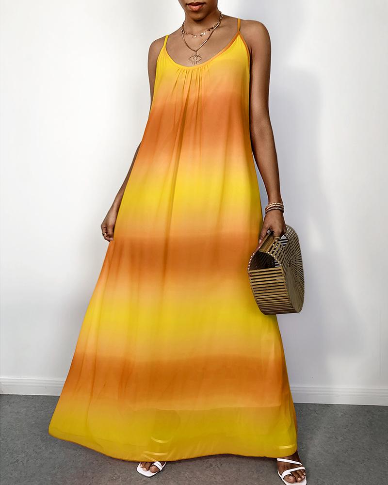 

Spaghetti Strap Tie Dye Casual Maxi Women Dress, Yellow