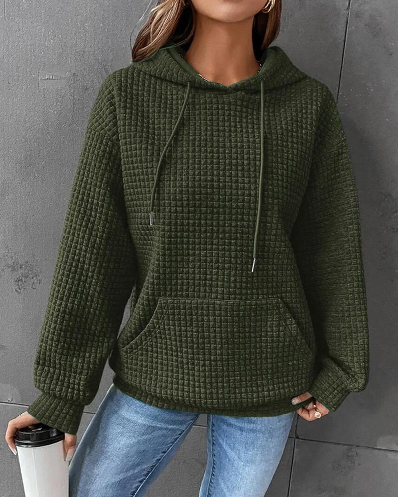 

Pocket Design Textured Hooded Sweatshirt, Green