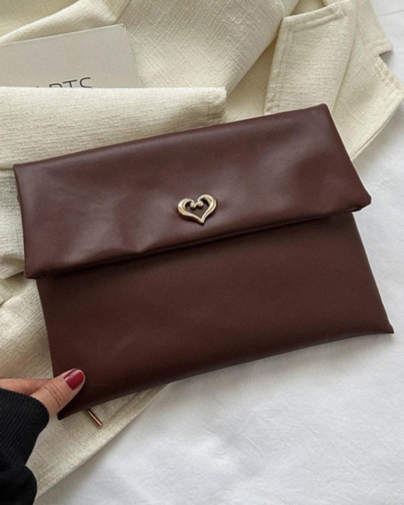 

Heart Pattern Envelop Flap Clutch Bag, Coffee