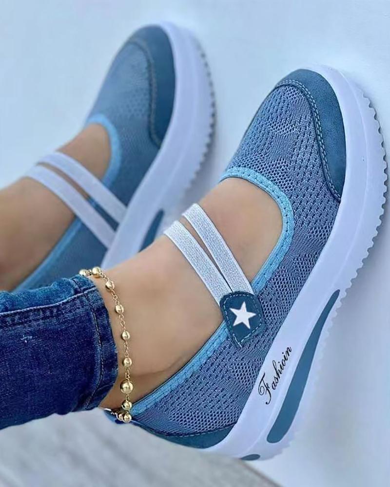 

Cutout Star Letter Print Slip On Sneakers, Blue
