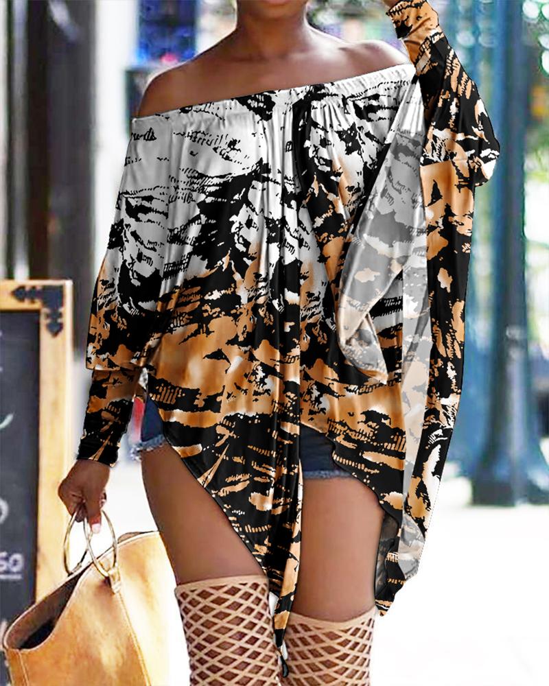 

Tie Dye Print Off Shoulder Asymmetrical Top, Multicolor