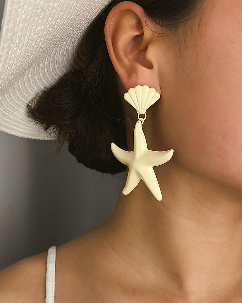 

1Pair Shell Starfish Drop Earrings, White