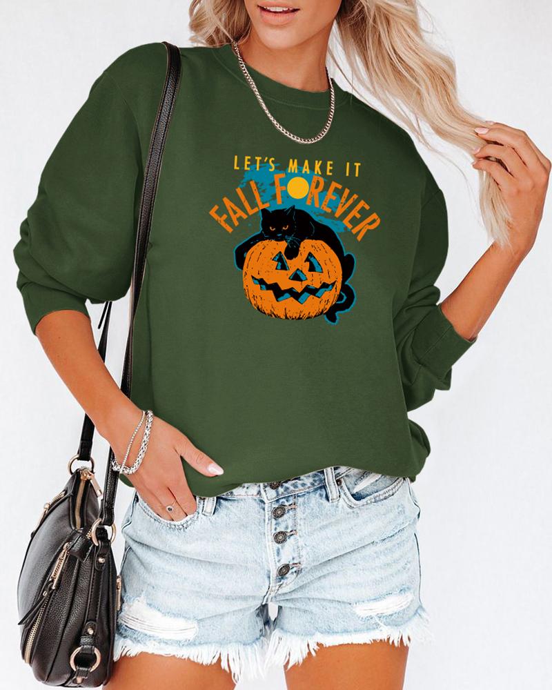 

Halloween Letter Pumpkin Print Long Sleeve Sweatshirt, Green