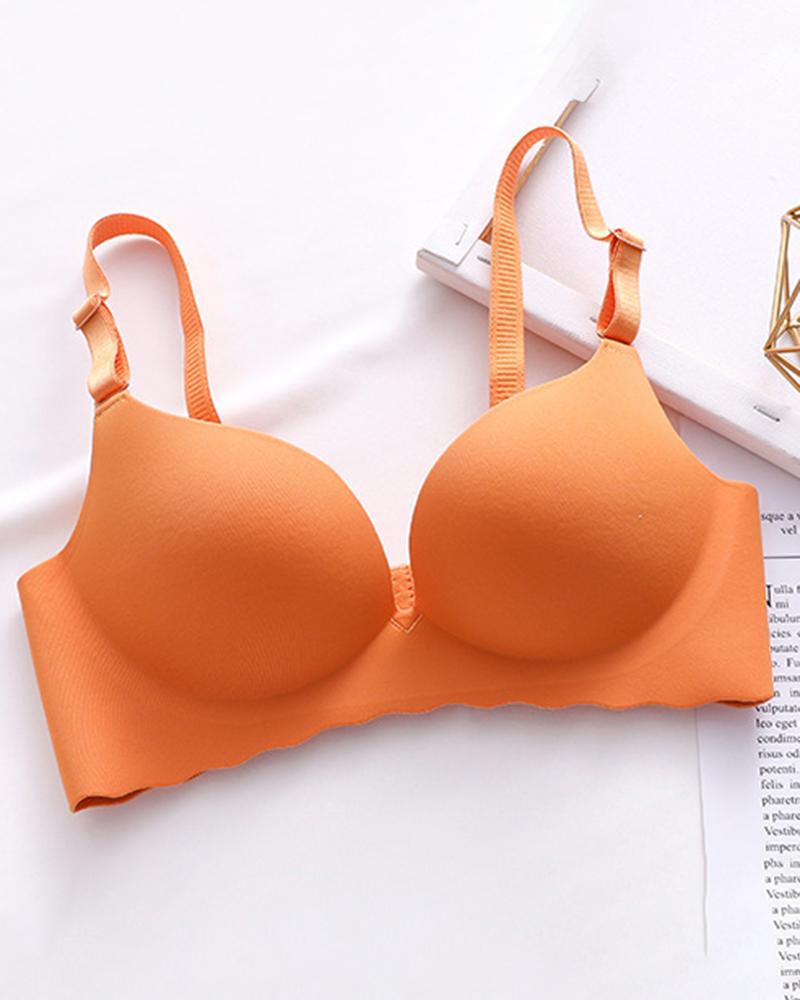 

Frill Hem Smothing Seamless Wireless Lift Bra, Orange