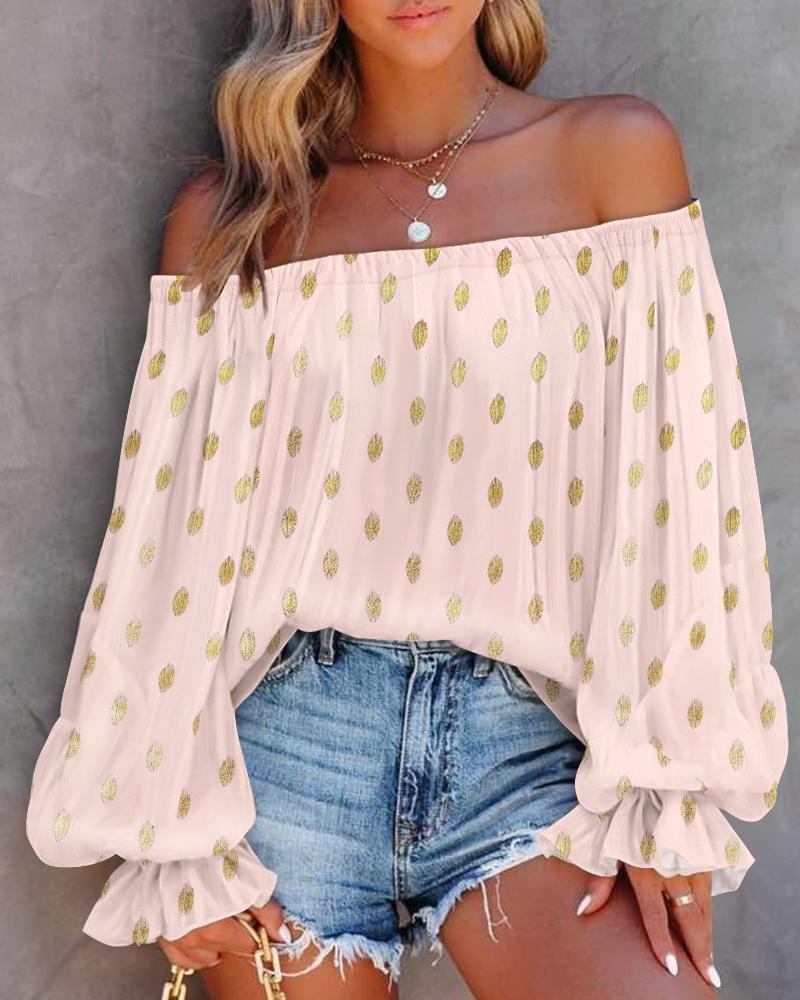 

Bronze Leaf Print Off Shoulder Top, Pink