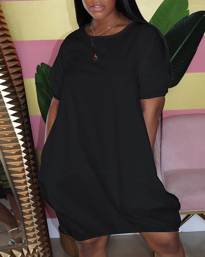 

Puff Sleeve Casual T-shirt Dress, Black
