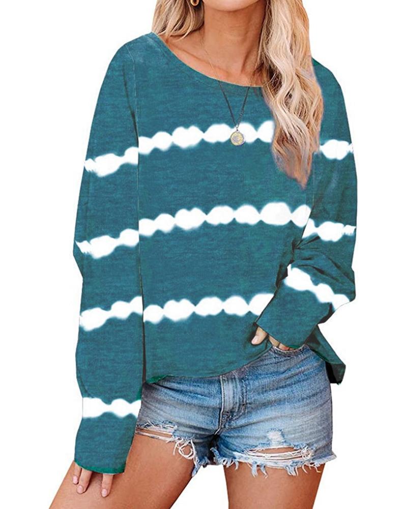 

Tie Dye Print Long Sleeve Casual Top, Green