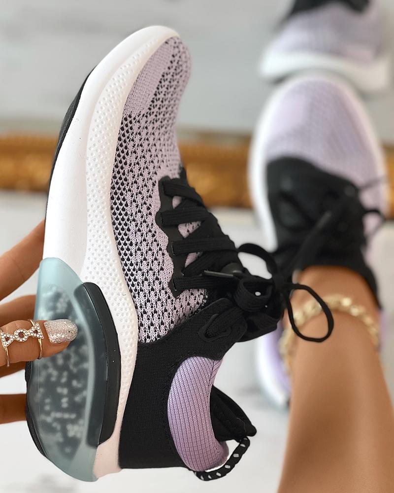 

Colorblock Breathable Lace-up Knit Sneakers, Blackwhite