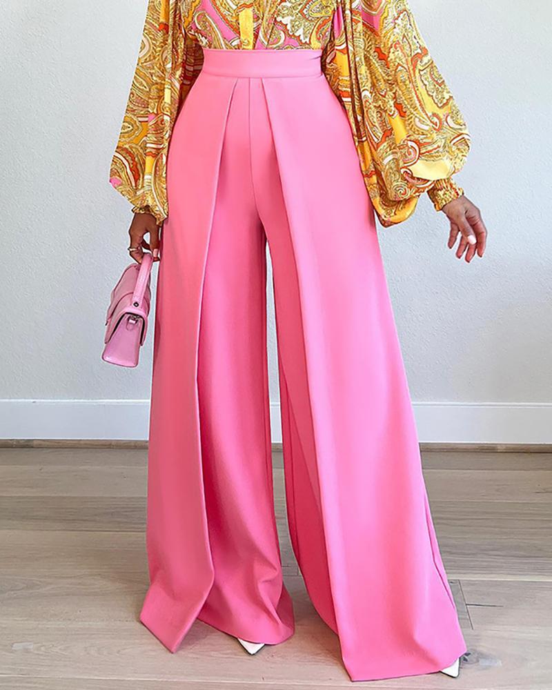 

High Waist Wide Leg Pants, Hot pink