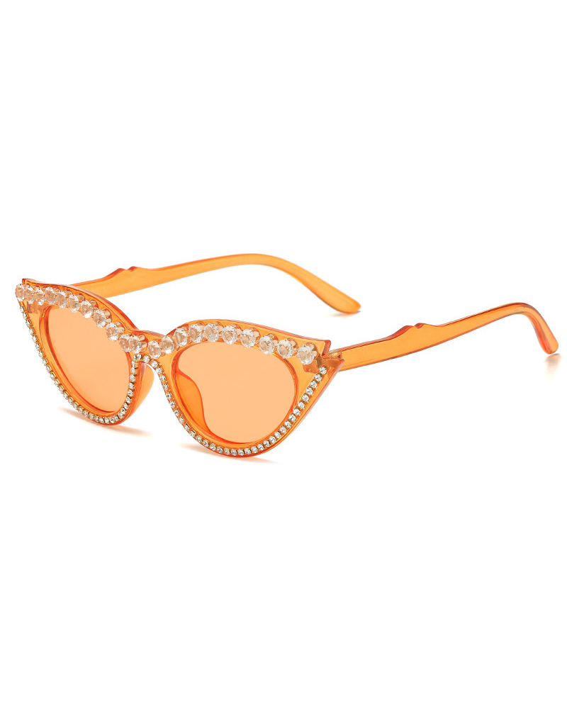 

1Pair Rhinestone Cat Eye Frame Sunglasses, Orange