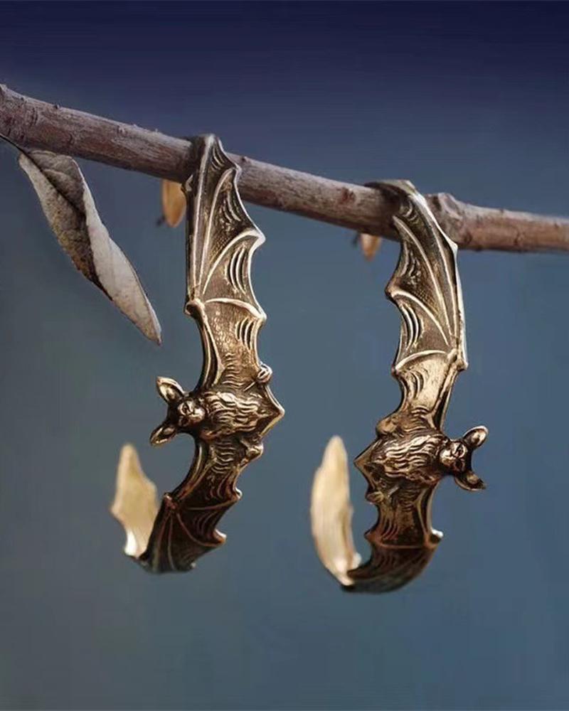 

1Pair Halloween Gothic Bat Shaped Vintage Earrings, Gold