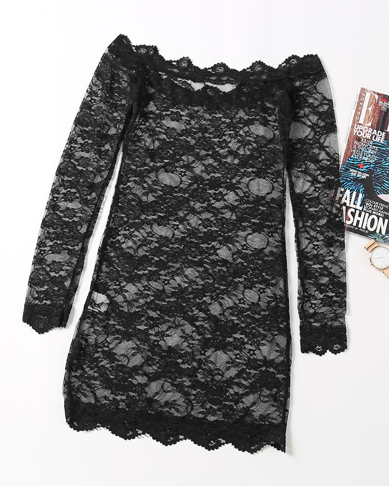 

Sexy See-through Lace Off Shoulder Long Sleeve Bodydolls, Black