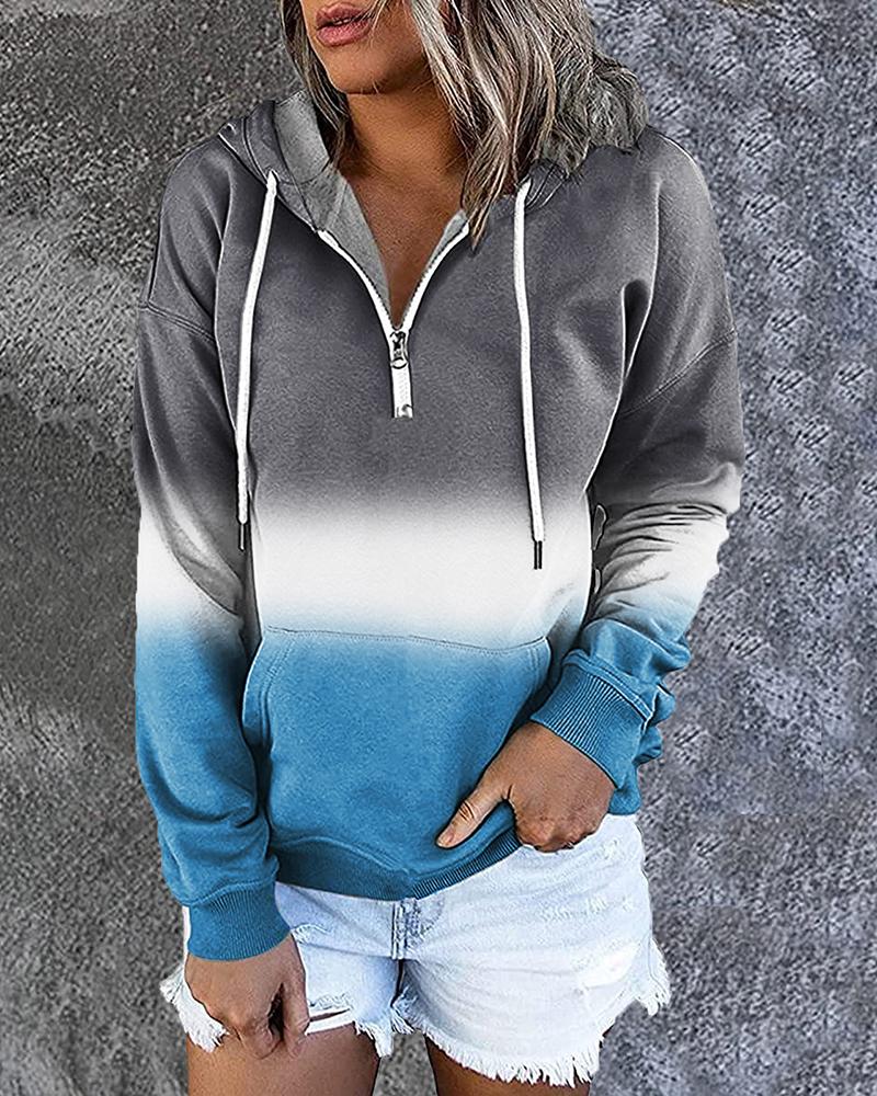 

Ombre Zipper Pocket Design Hoodie, Blue