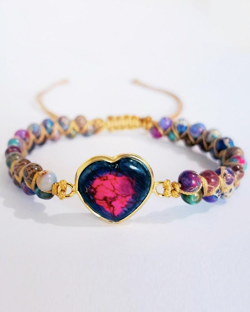 

1pc Vintage Marble Heart Beaded Bracelet, Purple