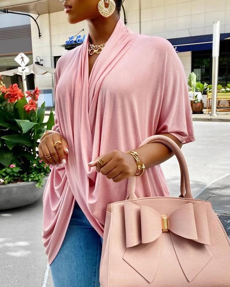 

Crisscross V Neck Ruched Top, Pink