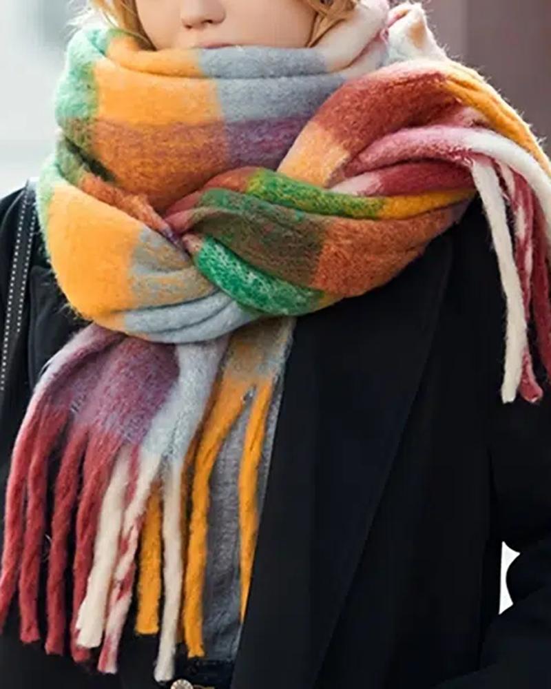 

Women's Long Fashion Thick Winter Tassel Warm Shawl Scarf, Multicolor
