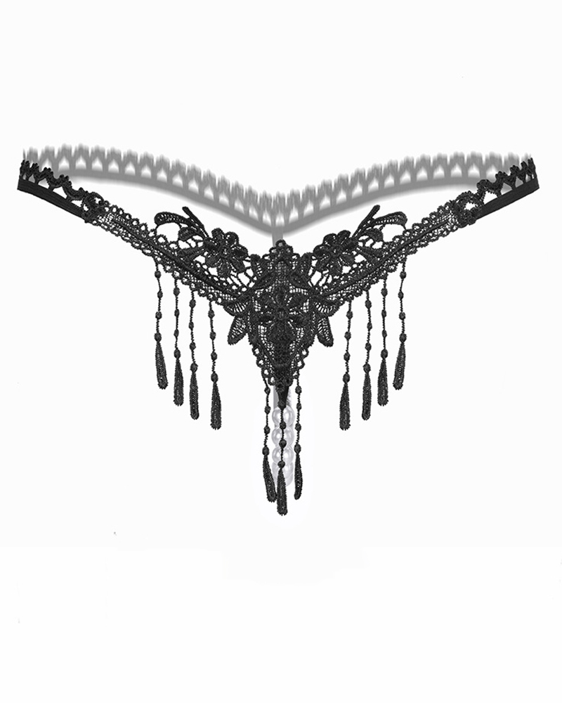 

Floral Pattern Skinny Lace Beaded Thong Panty, Style2