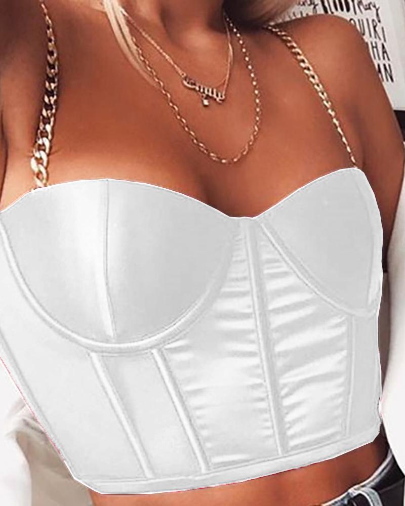 

Chain Spaghetti Strap Bodice Blouse, White