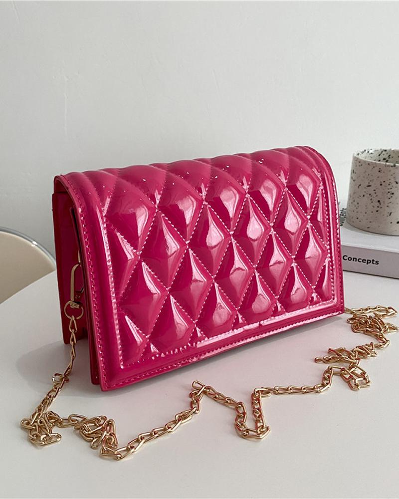 

Quilted Chain Strap Flap Shoulder Bag, Hot pink