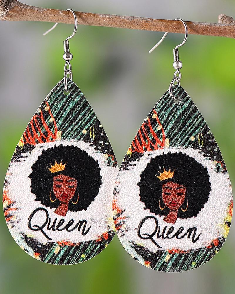 

1Pair Queen Letter Figure Waterdrop Hook Earrings, Green