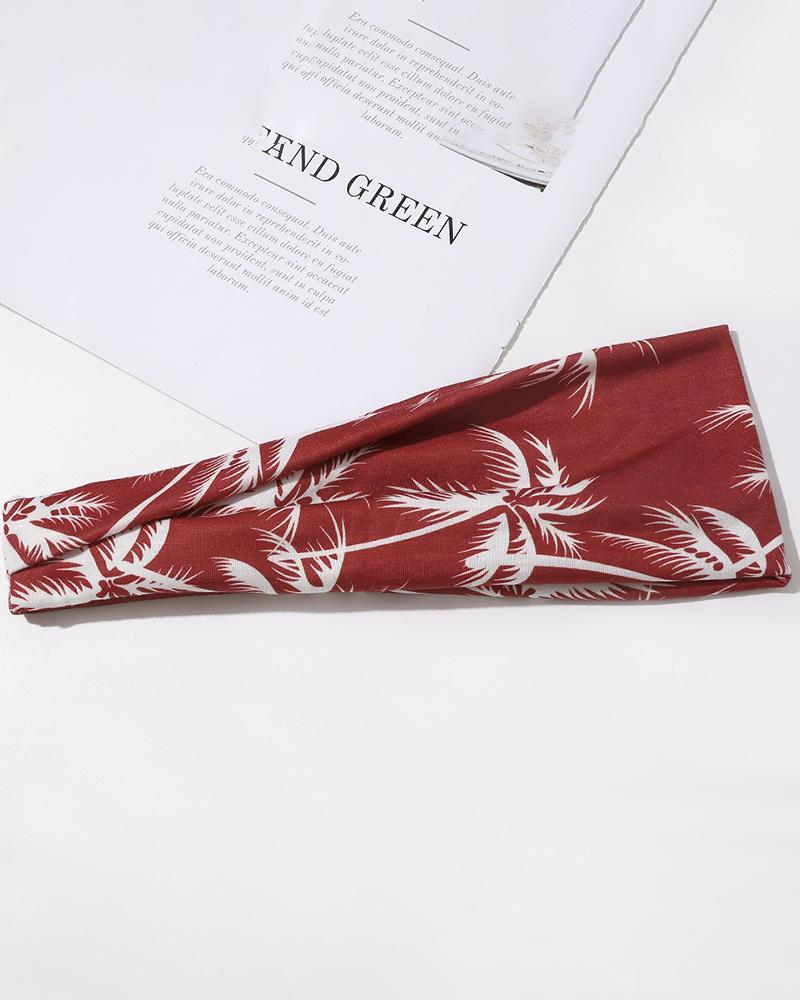 

1pc Coconut Tree Print Ruched Yoga Sports Headband, Red