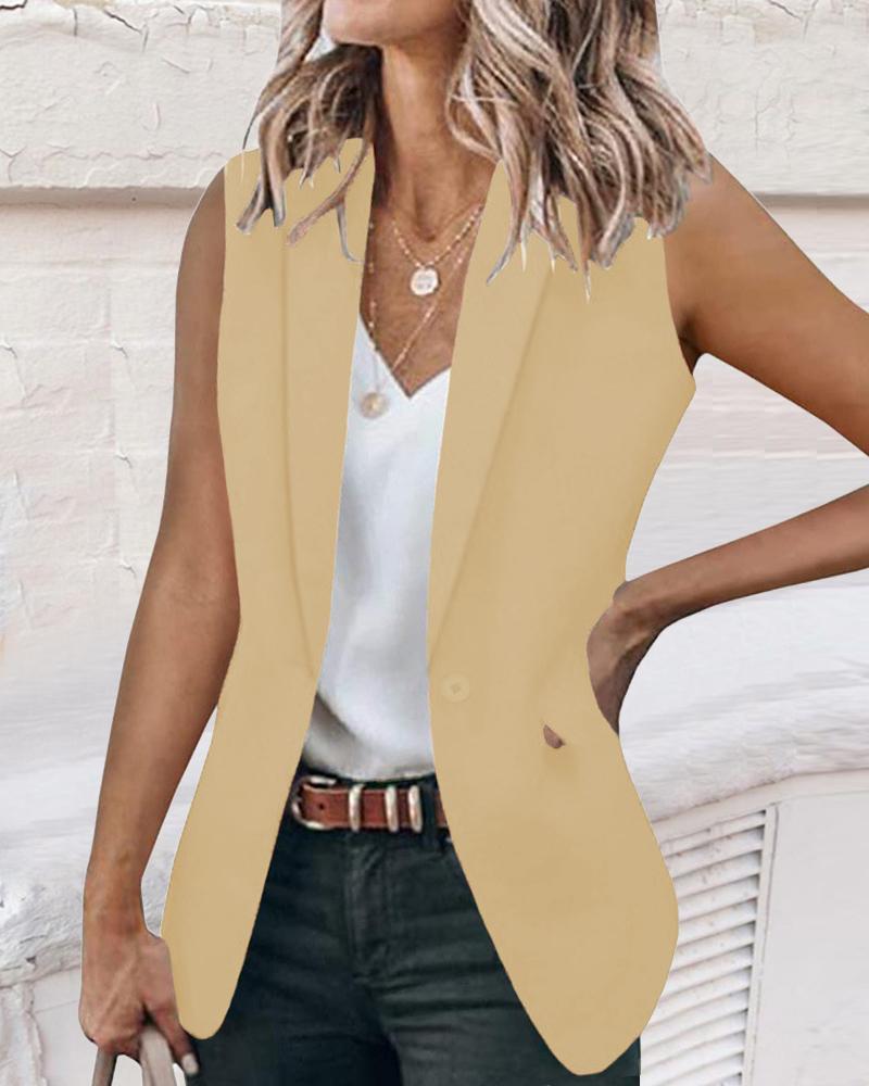 

Single Button Lapel Collar Vest Blazer, Apricot