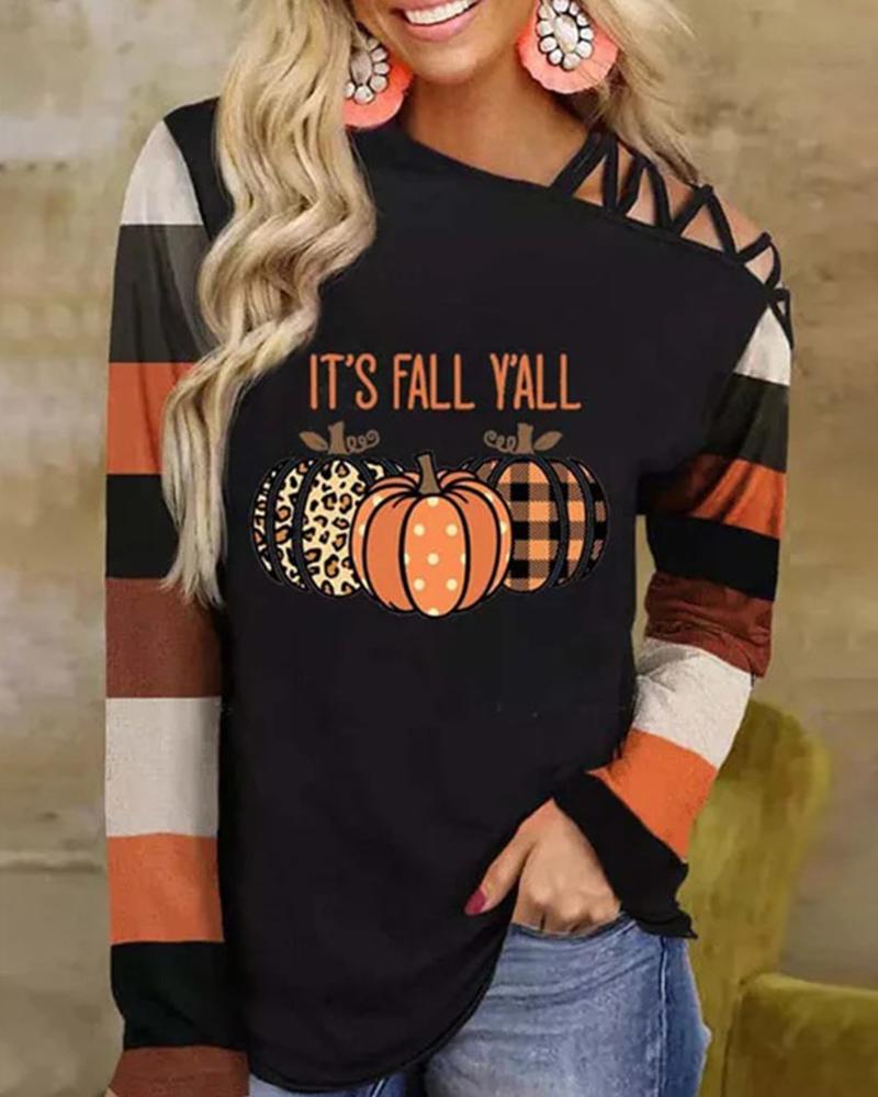 

Halloween Pumpkin Print Cold Shoulder Top, Black