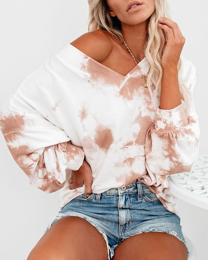 

Tie Dye Print Long Sleeve Casual Top, Khaki