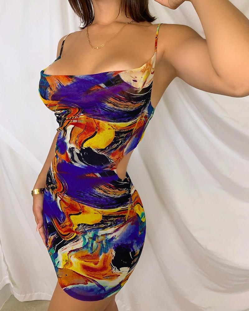 

Colorblock Cutout Spaghetti Strap Bodycon Dress, Blue
