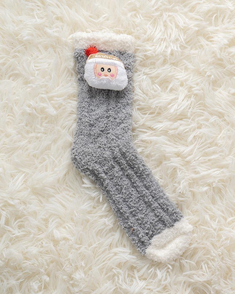

1Pair Christmas Gift Fuzzy Thermal Socks, Gray