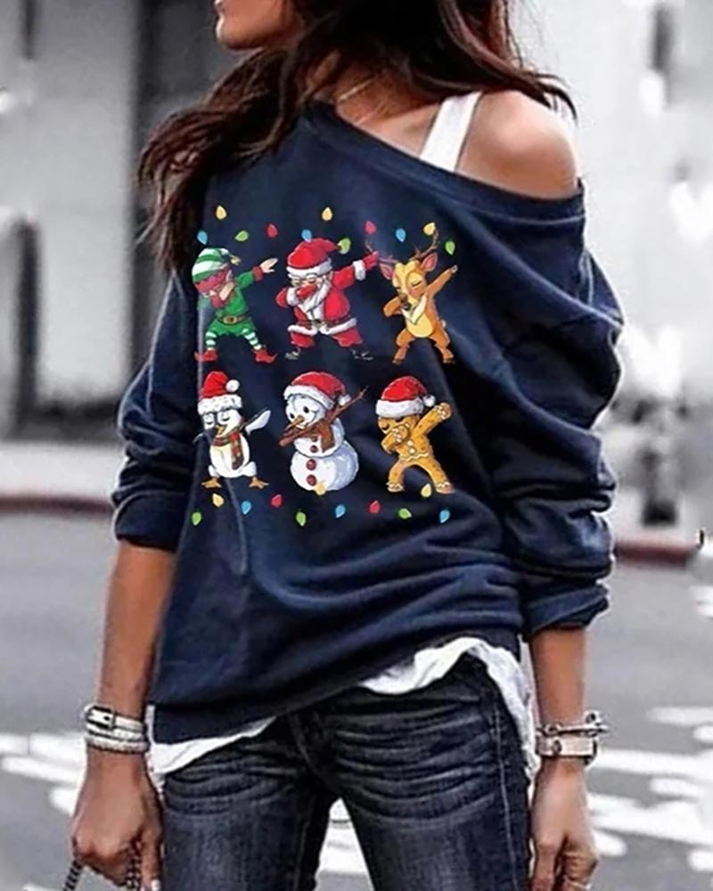 

Christmas Snowman Print Long Sleeve Sweatshirt, Dark blue