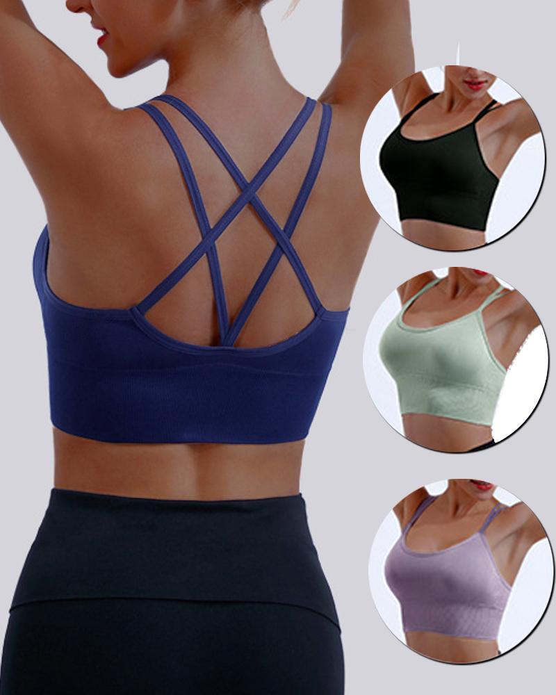 

Crisscross Backless Sports Bra, Purplish blue