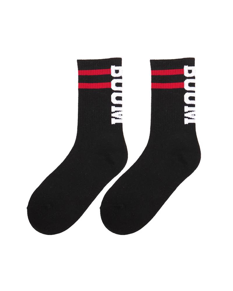 

1Pair Striped Letter Print Colorblock Crew Socks, Black