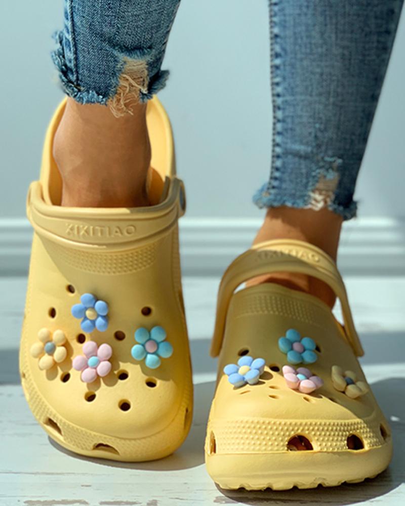

Floral Pattern Flatform Vented Clogs, Yellow