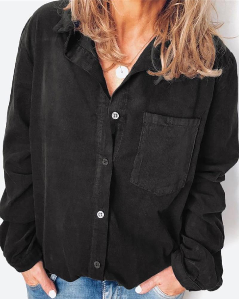 

Pocket Button Design Long Sleeve Shirt, Black