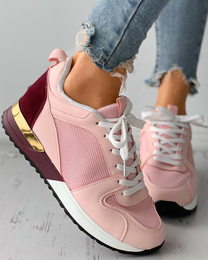 

Colorblock Lace-up Breathable Casual Sneaker, Pink