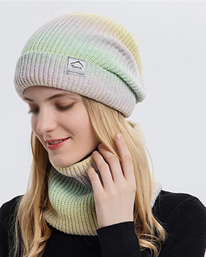 

2PCS Ombre Winter Knitted Warm Fleece Lined Beanie Scarf Set, Yellow