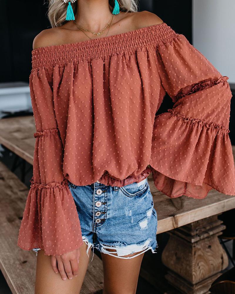 

Off Shoulder Bell Sleeve Swiss Dot Top, Red