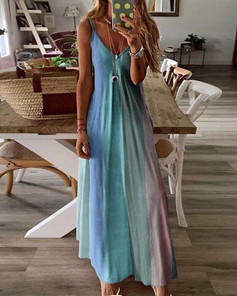 

Ombre Colorblock Sleeveless Maxi Dress, Lighted blue