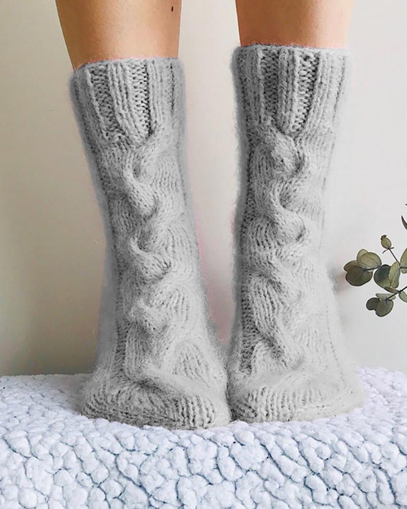 

Cable Knit Casual Socks, Gray