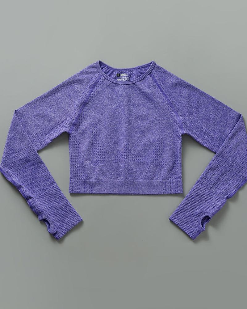 

Plain Long Sleeve Round Neck Skinny Active Tops, Purple