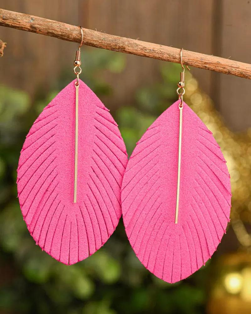 

1Pair Fashionable Leaf Shaped Hook Dangle Earrings, Hot pink