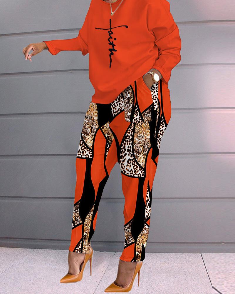 

Faith Baroque Leopard Print Top & Pants Set, Orange