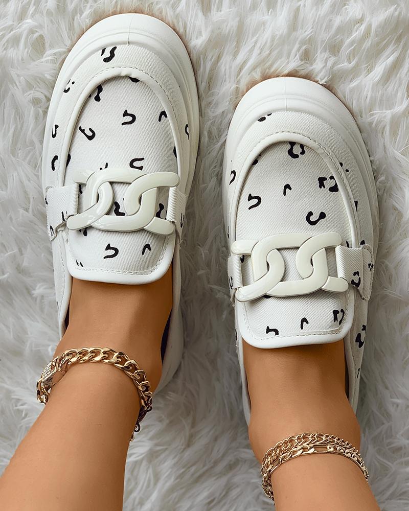 

Casual Slip On Chain Decor Flats, White&black